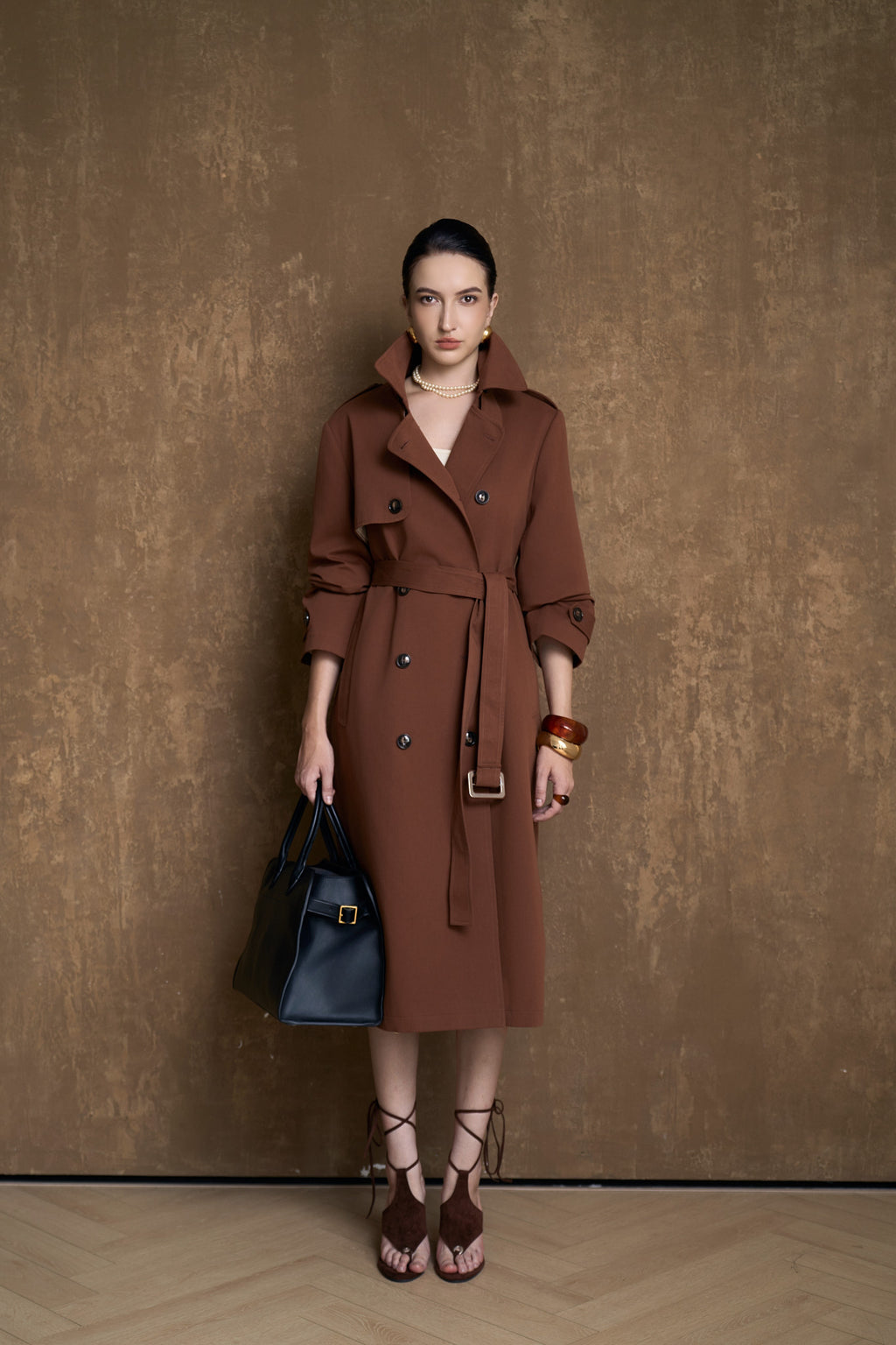 LUCE LONGLINE TRENCH COAT- CACAO